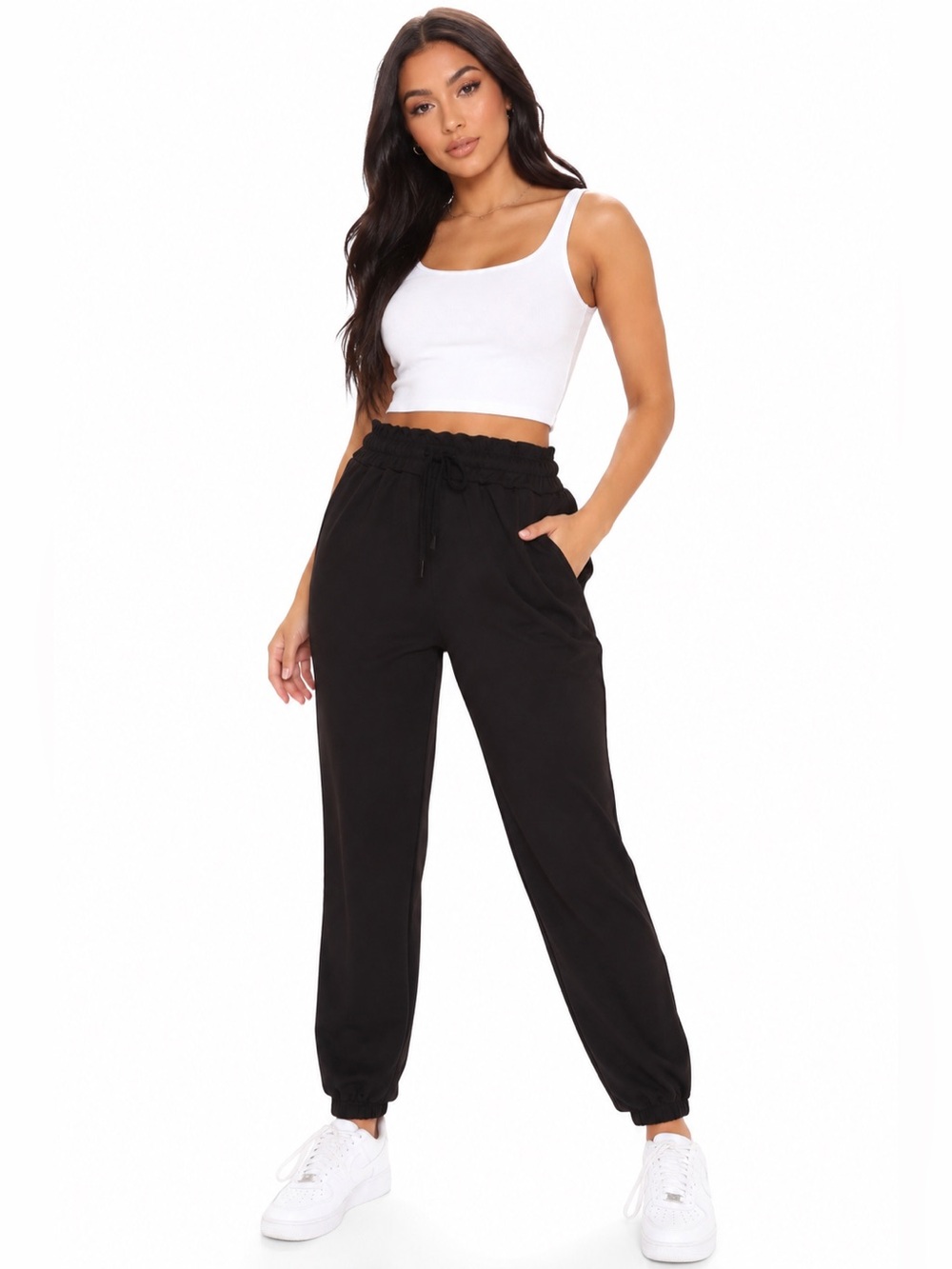 Fashion Nova Black Jogger Pants Large Drawstring Waist Pockets Athleisure